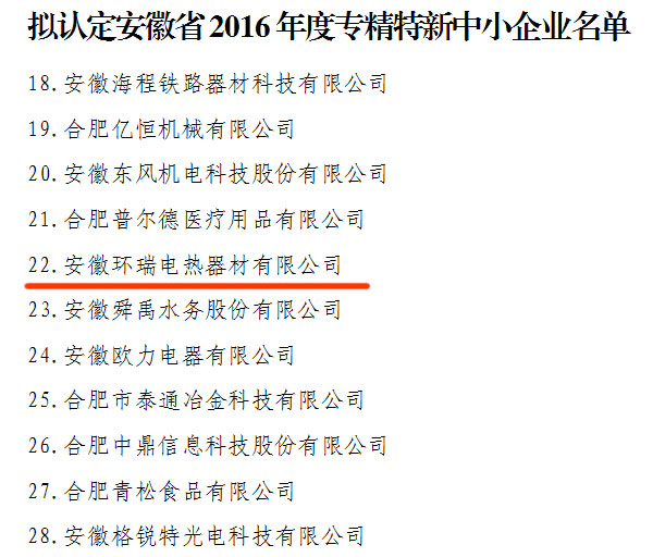 安徽省部分專精特新中小企業名單